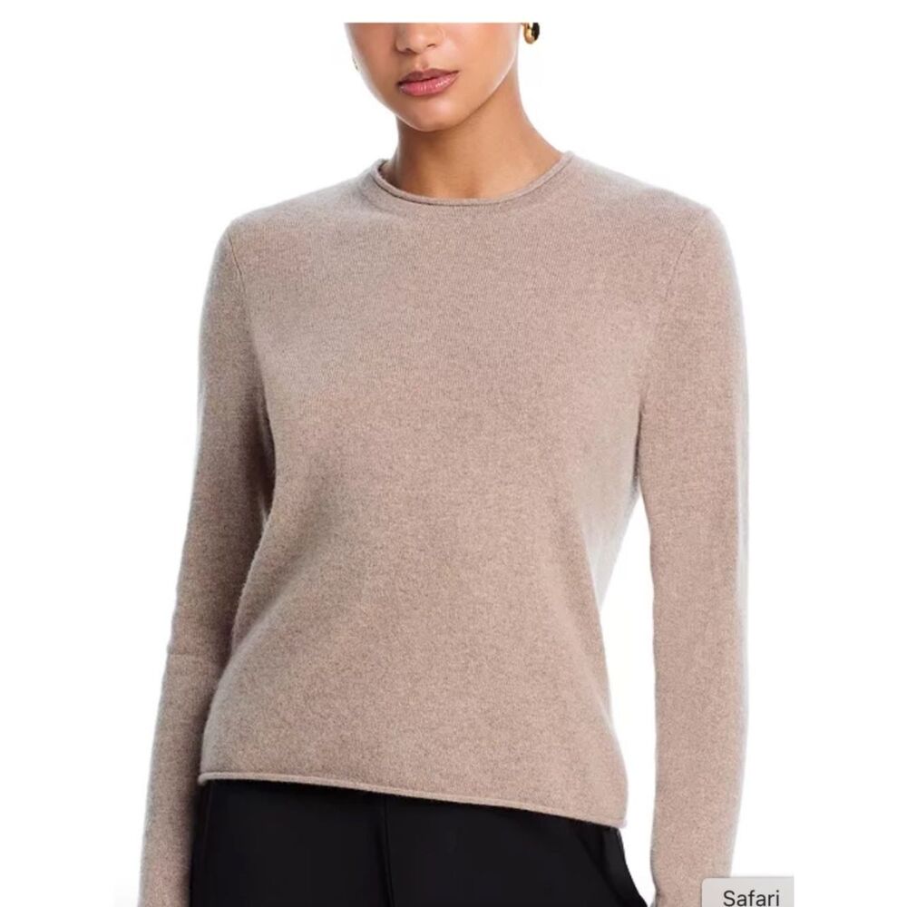 AQUA Cashmere Wheat Rolled Edge Sweater 100% Cashmere Size XS NEW WITH TAGS